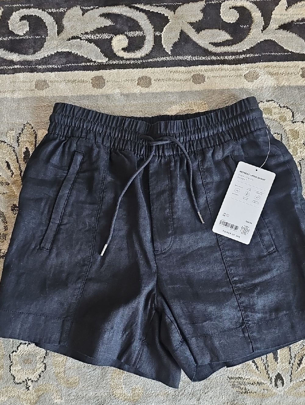 Athleta Black Drawstring Linen-Blend Women’s Shorts